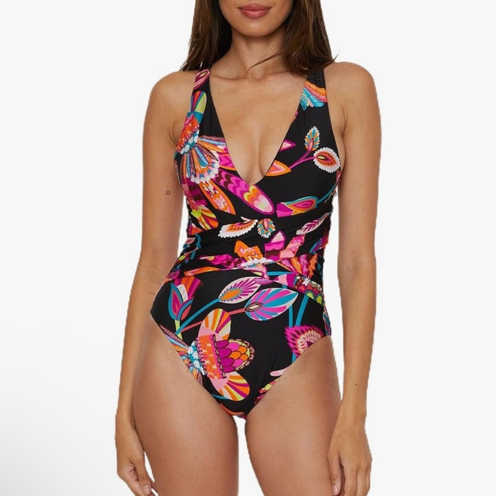Trina Turk Luminary Printed Wrap
Front Plunge Neck One Piece
Swimsuit